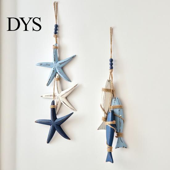 Nautical Hanging Ornaments 1/2Pcs Bohemian Wooden Starfish Decoration, Handmade Fish Wall Ornament, Bedroom Rustic Wood Decor Coastal Art Pendant for