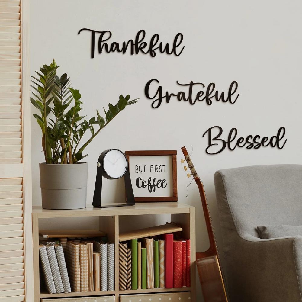 3pcs Grateful Blessed Metal Wall Art Set - Black Thankful Sign for Home Décor, Inspirational 'Be Grateful' Wall Art