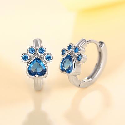 Huitan Chic Small Hoop Earrings with Blue Footprint Delicate Girls Everyday Earrings Temperament Sweet Women Jewelry Fancy Gift