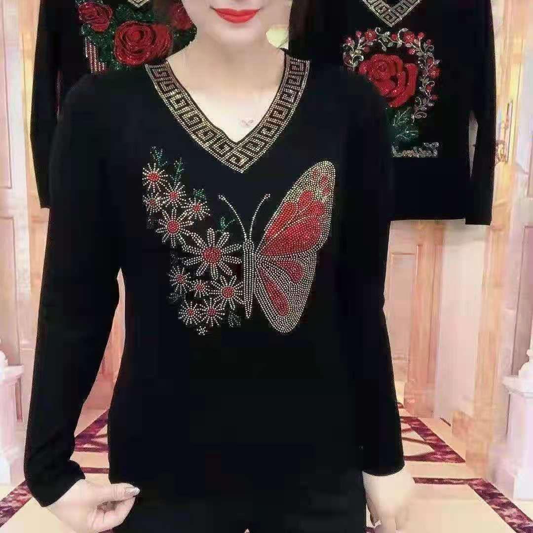 

Fashion New Spring and Autumn Top Long Sleeve T-Shirt Women s Bottom Shirt Large Size Middle-aged Fashion 4XL