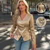 Tiktok Temperament Retro Style Gold V-Neck Slim Long-Sleeved Blazer