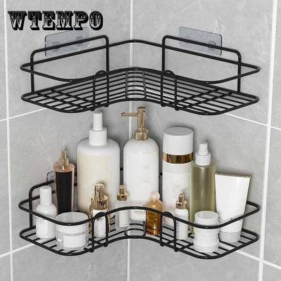 Bathroom Shelf Shower Corner Wall Mount Shampoo Storage Holder with Suction Cup No Drilling Kitchen Storage Bathroom Accessories