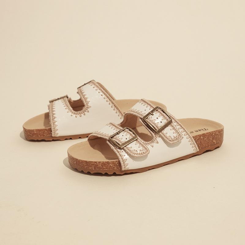 

Soft leather version~ thick-bottomed Boken slippers women s summer new heightening one-word drag outer wear fashionable beach cool slippers 35 белый