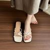 French Evening Breeze Sandals Outside Women's Shoes Spring and Summer 2025 New Silver Square Head with Skirt Thick Heel Cool Slippers