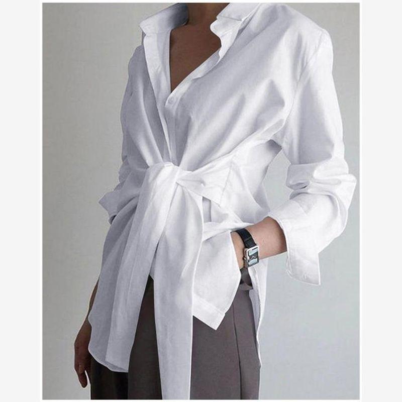 Lace-up Waist-Controlled Classy Stylish Shirt White Shirt Women's Long Sleeve White Shirt Lady