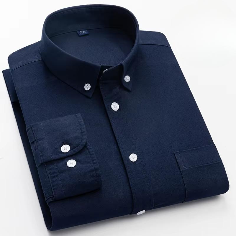100% Baumwolle Oxford Langarmhemden für Herren Langarm Slim Fit Formell Unifarben Hemd Freizeit Elegant Karierte Oberteile Schwarze Kleidung