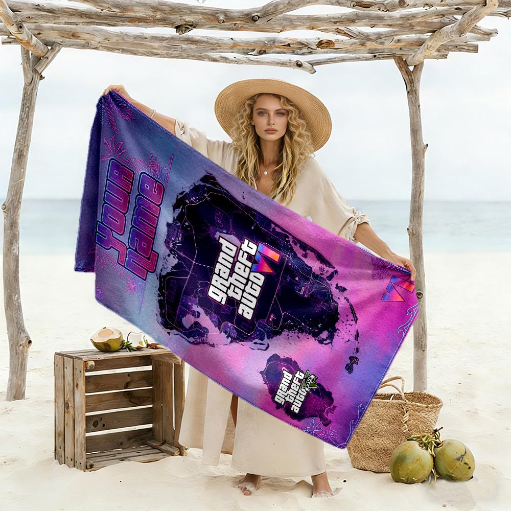 Grand Theft Auto Customizable Name Beach Towel Soft Durable Quick-Dry Suitable for Swimming Gym Camping Yoga Vacation