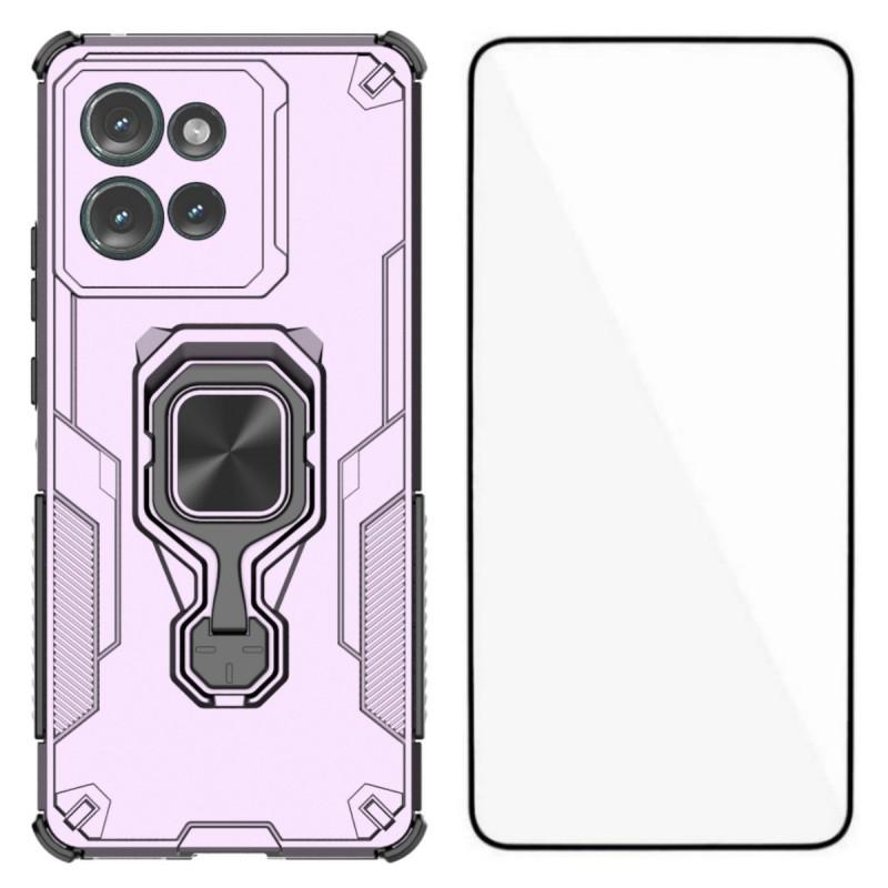 For Motorola Edge 50 5G Phone Case WANLONFENG PC TPU Back Cover Kickstand with Tempered Glass