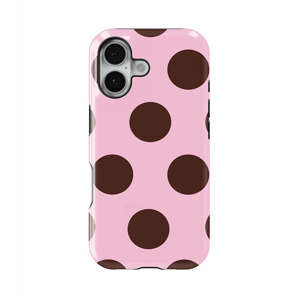 Luxury Clmj Pink Big Polka Dot Brown Phone Case for iPhone 17 16 15 14 13 12 11 X XS XR XSMAX Air Pro Max Plus Double-layer Back