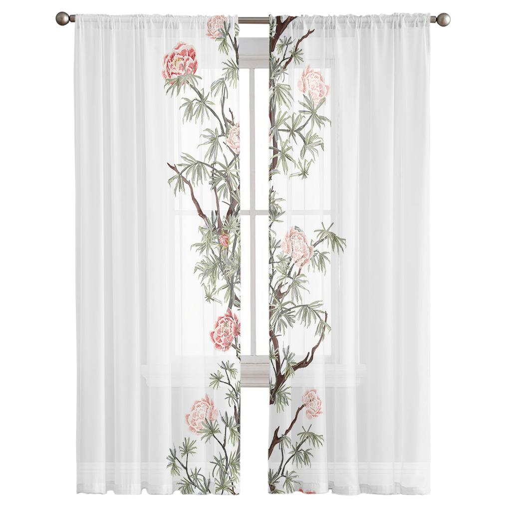 Summer Flowers Leaves Vines Sheer Window Curtains For Living Room Kitchen Children Bedroom Voile Hanging Curtain