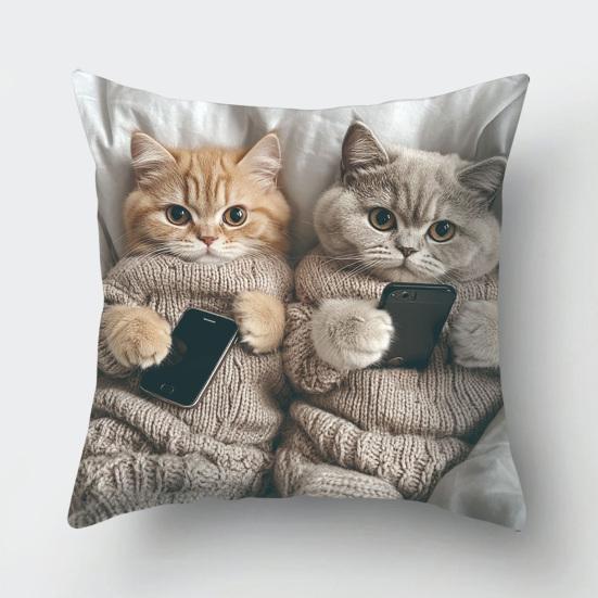 Cute Cat Throw Cartoon Animal Pattern Throw Pillow Cover Printed Cushion Pillowcase for Couch Sofa