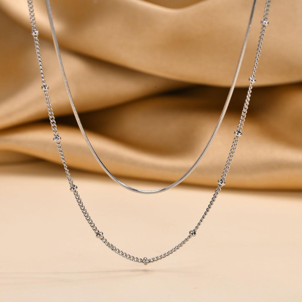 Trendy Double Satellite Chain Necklaces for Women Girls,Gold Color Stainless Steel Link Choker Collar Charm Necklace Party Gifts