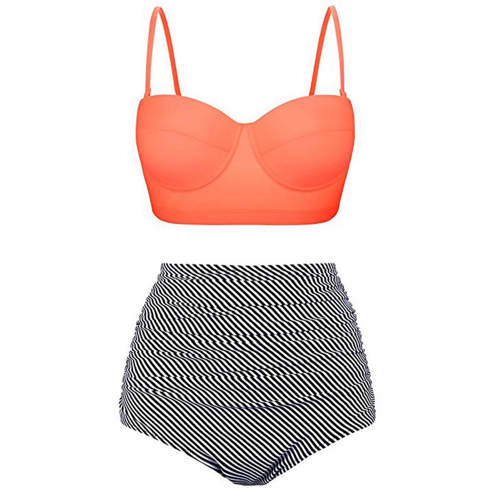 Set Bikini Două Piese cu Talie Înaltă cu Sutien cu Arcuri Curele Reglabile și Slip cu Volane pentru Femei Costume de Baie Îmbrăcăminte de Plajă