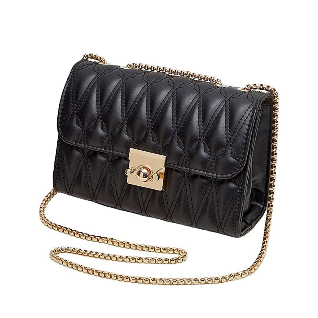 

EINEY Women s Shoulder Bag, PU Leather with Gold Chain, Perfect for Parties, Weddings, and Party Wear (Black)