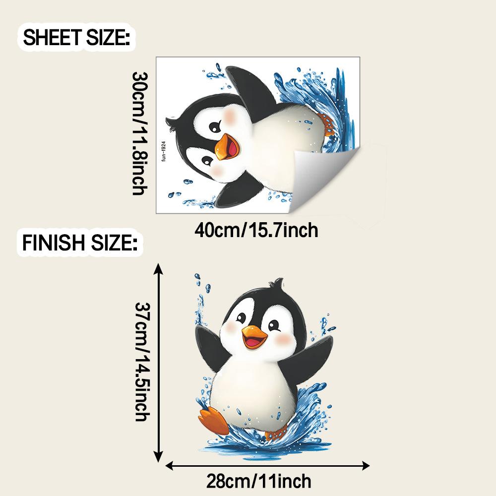 

Мультяшный пингвин играет с водой, ванная комната, наклейки для украшения стен дома