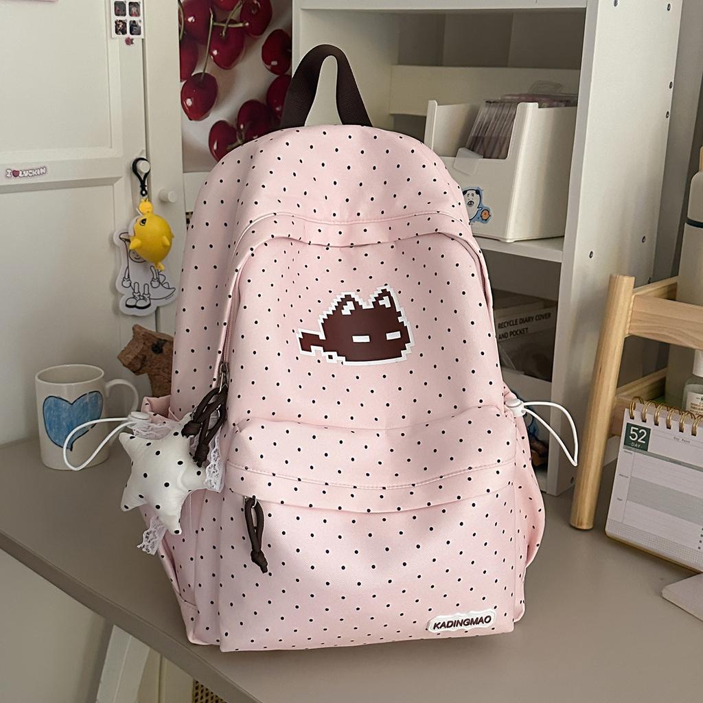 Schoolbag Korean Small Fresh Polka Dot Schoolbag Junior High School Girls Ins Niche Large Capacity Campus Backpack Lightweight Backpack