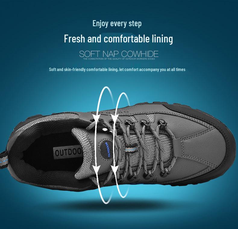 Men's Extra Large Size 49 Leather Hiking Shoes - Low-Top Outdoor Footwear for Autumn & Winter