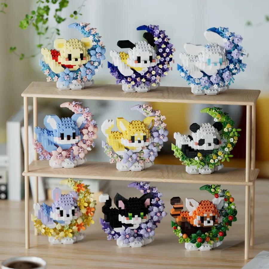 Animales Pequeños Panda Gato Flor Luna Dibujos Animados Animación Bloques de Construcción Juguete Kawai Modelo de Montaje Niños Niñas Regalo de Navidad