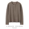 Women's Long Sleeve Thin Wool Gauze Pullover with Round Neck and Half-Button Design for Early Autumn