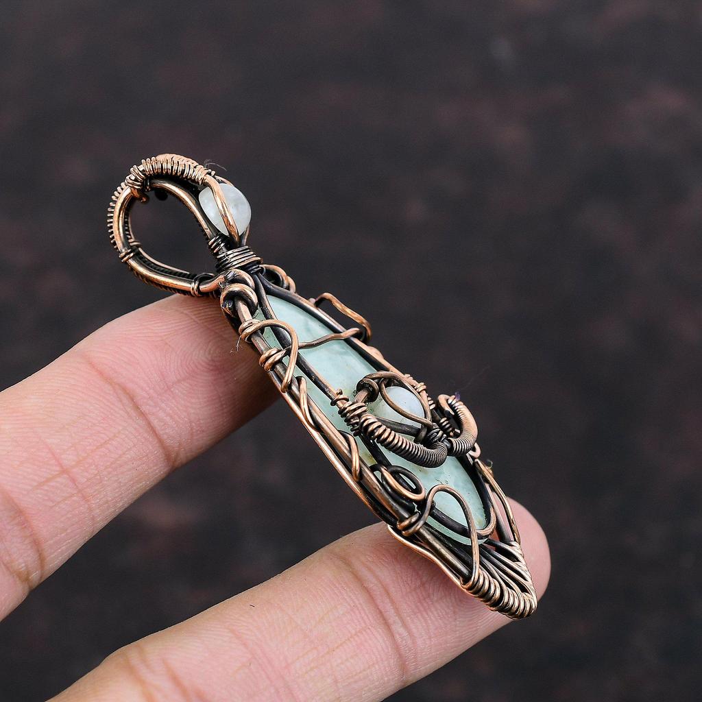 Evil Eye Amazonit Anhänger Kupferdraht gewickelt Anhänger Evil Eye Schmuck Regenbogen Mondstein Edelstein Anhänger Handarbeit Kupfer Schmuck als Geschenk