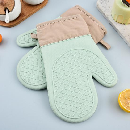 2Pcs Silicone Oven Mitts High Temperature Kitchen Gloves Non-Slip Silicone Lined Oven Gloves Machine Washable Kitchen Gloves for Baking Grilling