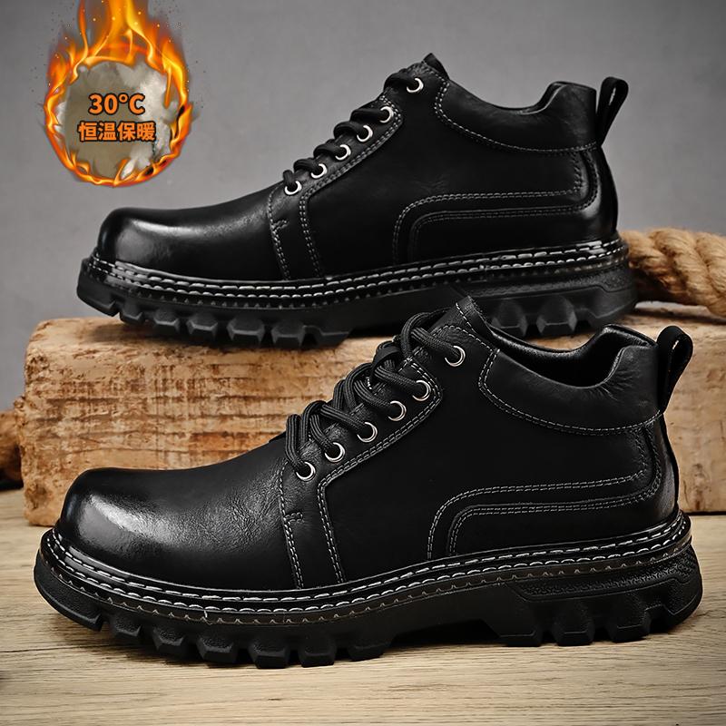 Fashion Luxury Men Leather Shoes Genuine Leather Brand Designer Shoes Italian Casual Men Boots Black Lace-up Work Ankle Boots for Men