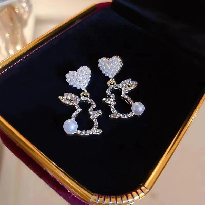 Cercei noi cu inimă și perle de imitație de iepure pentru femei, trend, dulci, pentru petrecere, nuntă, bijuterii, accesorii, cercel