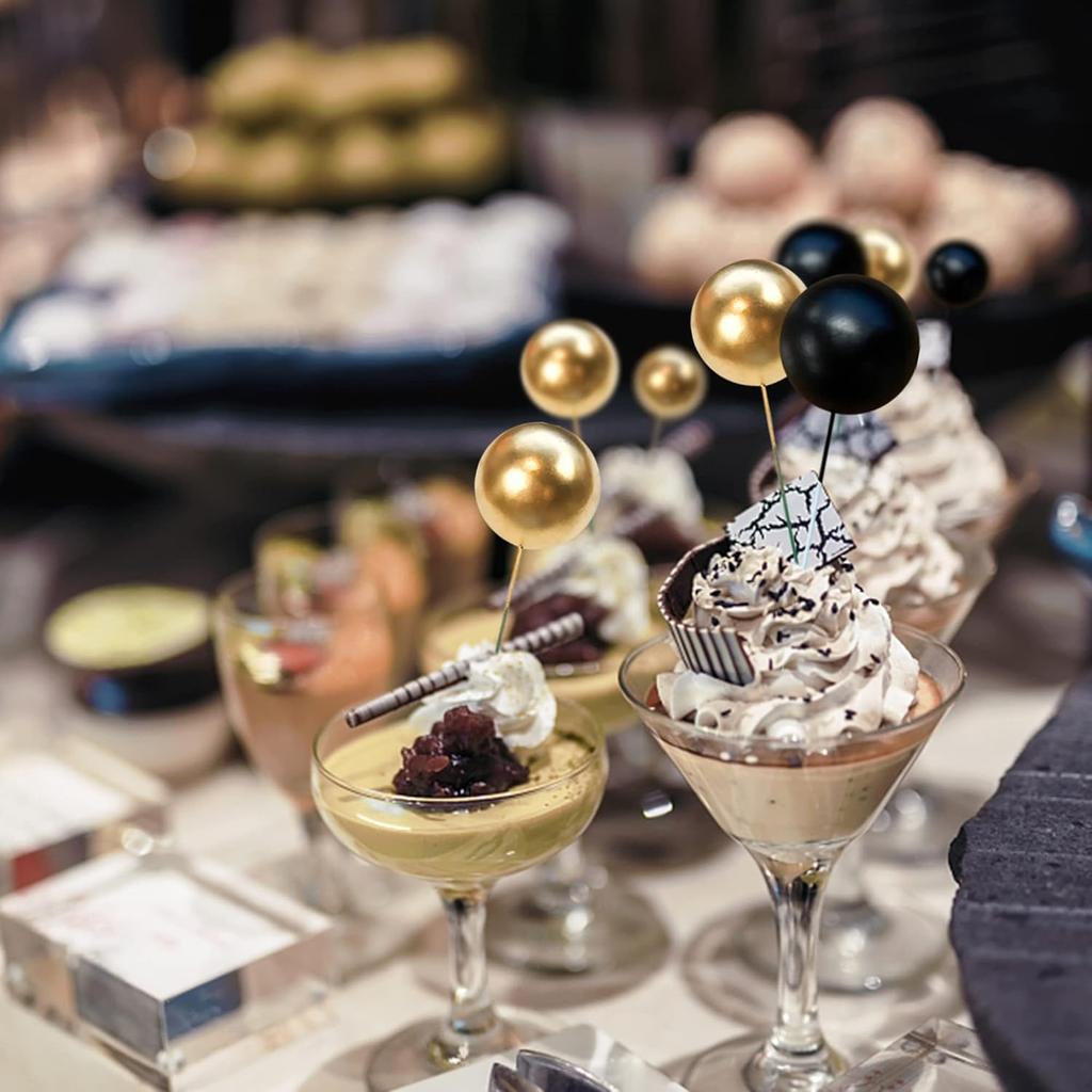 Black Gold Cake Topper Pearl Balls Cake Topper Happy Birthday Cake Insert Pick DIY Pile Up for Wedding Birthday Party