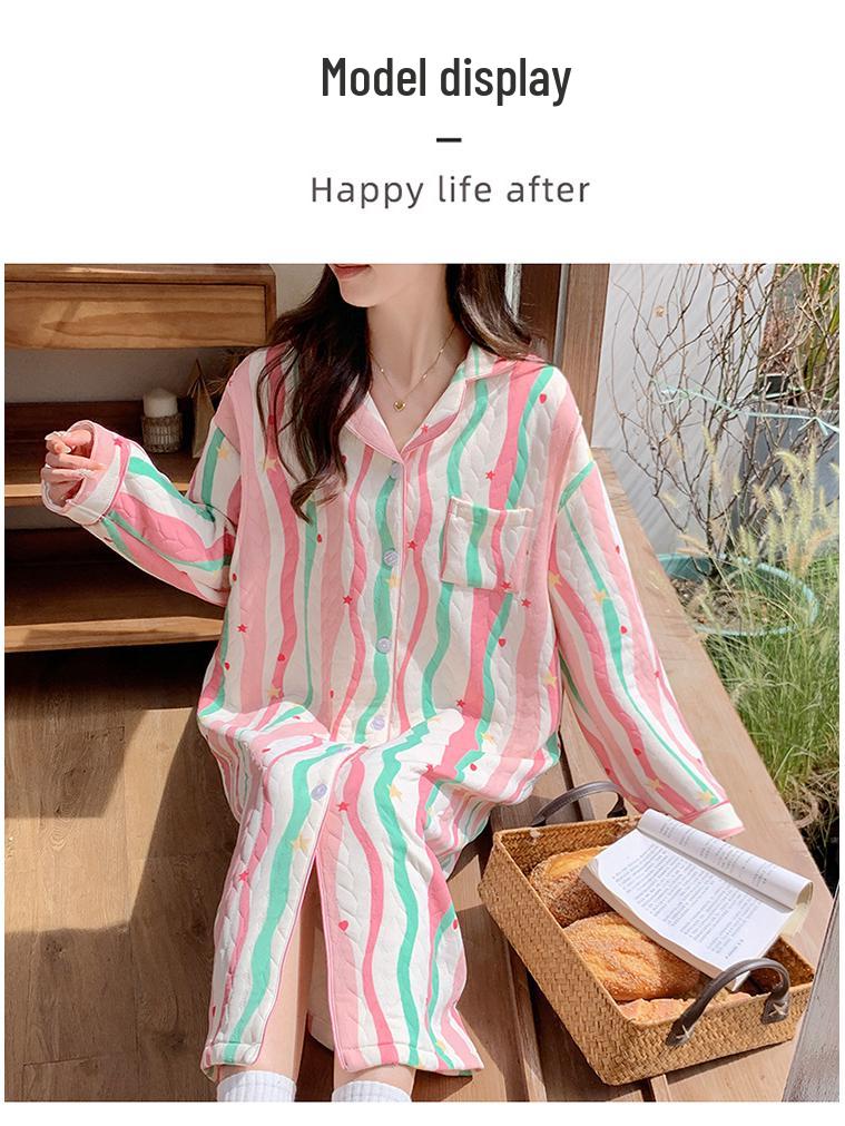 Autumn/Winter Postpartum Nursing Nightgown: Thick Air Cotton Maternity Pajamas for Spring and Autumn