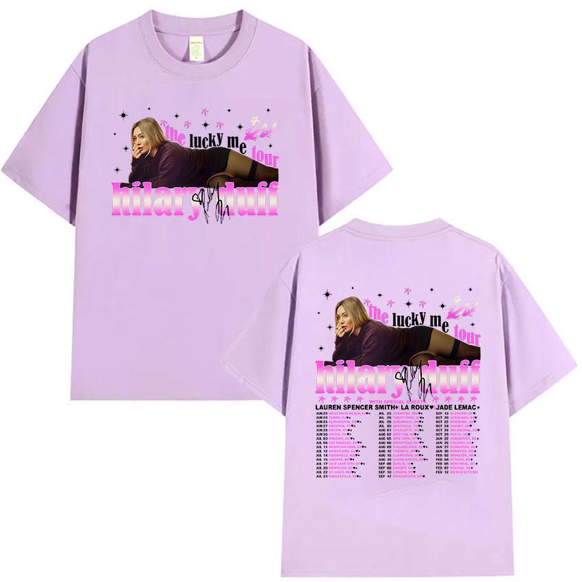 Hilary Duff The Lucky Me Tour 2026 Print T-shirt Unisex Dames Pop Fans Mode Korte Mouw T-shirt 100% Katoen T-shirts Streetwear