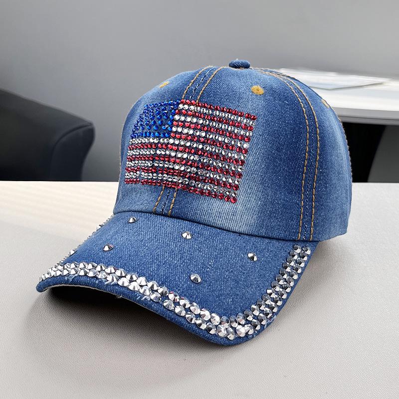 Damen Strass Denim Baseballkappe - Paris Schriftzug Sonnenhut