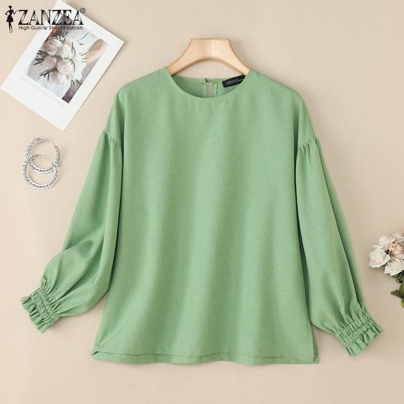 ZANZEA Women Casual Round Neck Solid Color 3/4 Sleeve Loose Blouse