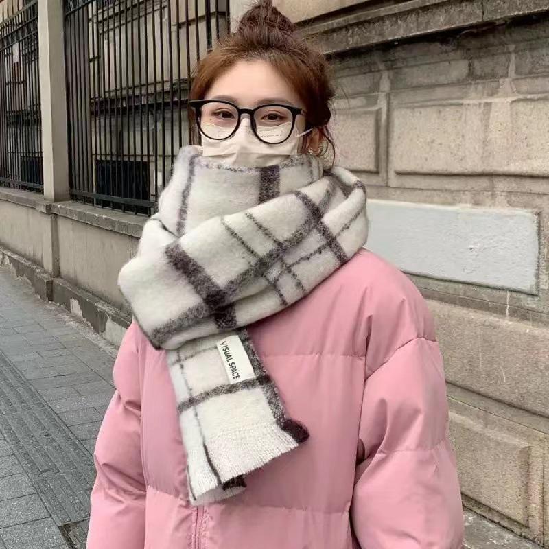 Korean-Style Plaid Cashmere-Inspired Scarf: Warm, Versatile Winter Shawl for Women