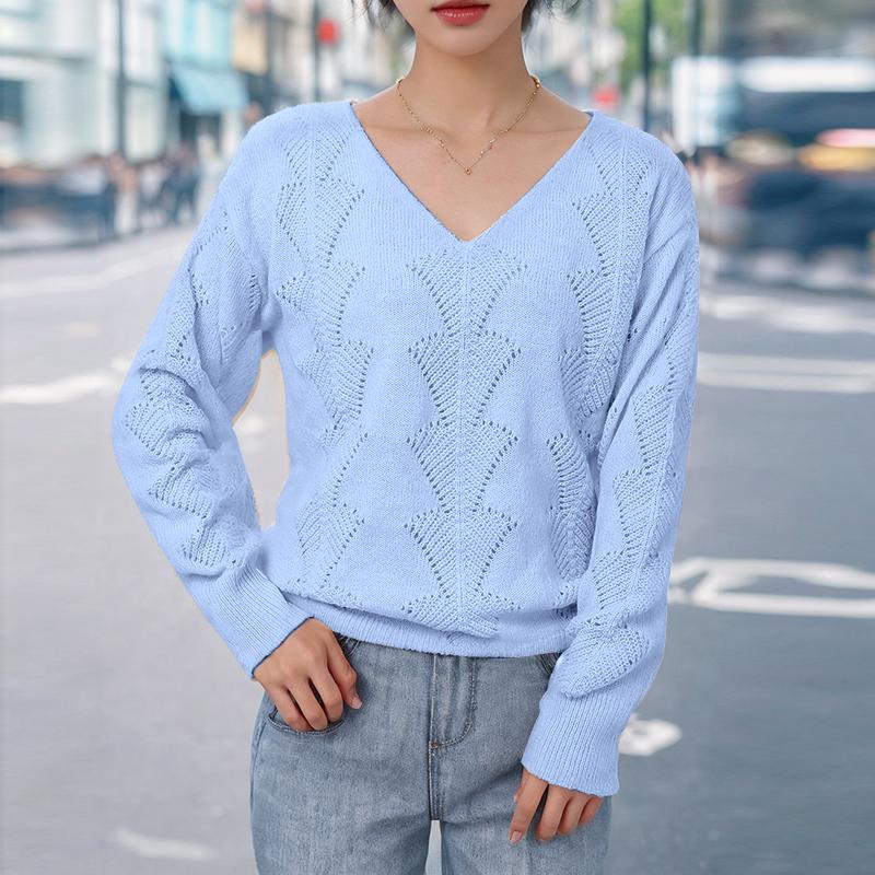 

VONDA Женские осенние однотонные свитера-пуловеры с V-образным вырезом и длинными рукавами 2XL синий