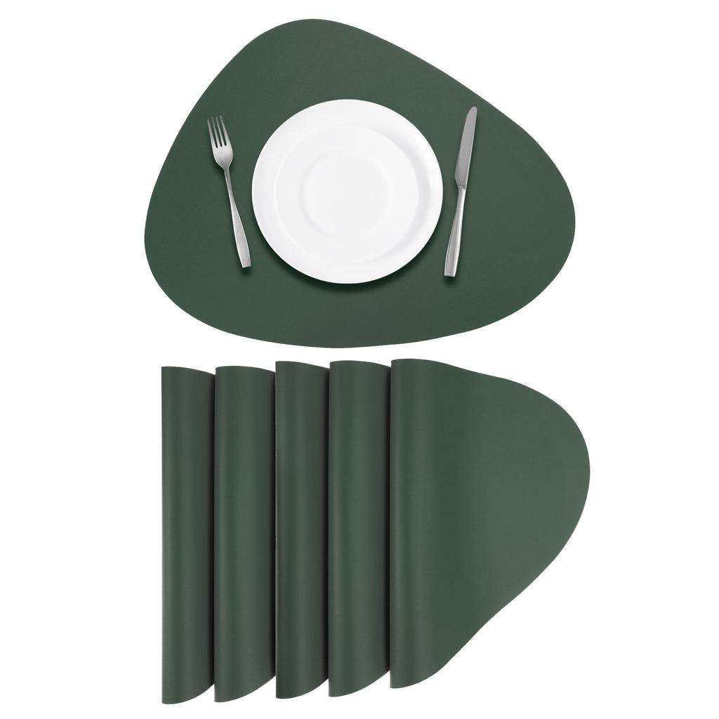 6pcs Oil-Proof Waterproof Dual-Sided Place Mats Irregular Shape PU Leather Placemats for Coffee Shops Kitchen Bistro Tables Bars