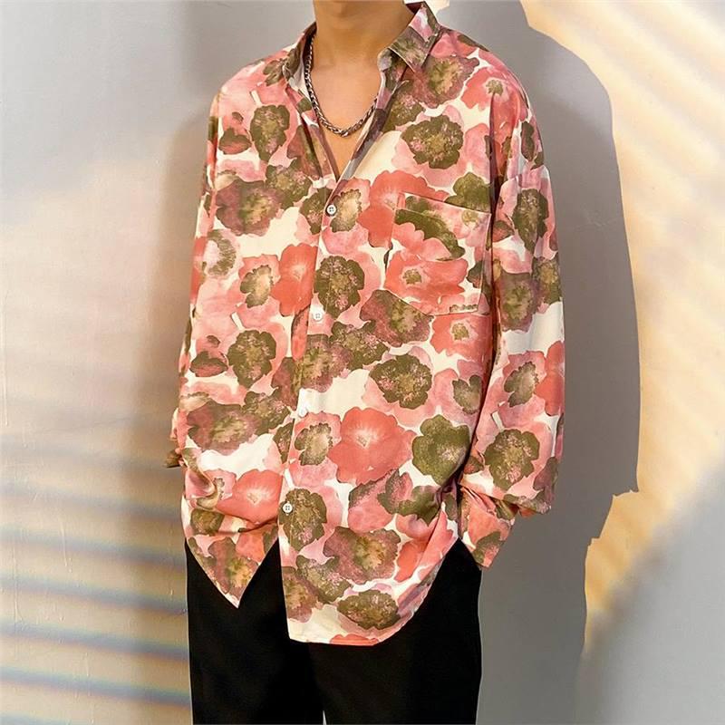 Heren bloemenoverhemd - Japanse en Koreaanse stijl, lente/herfst, trendy retro Hong Kong-stijl, casual all-match jas