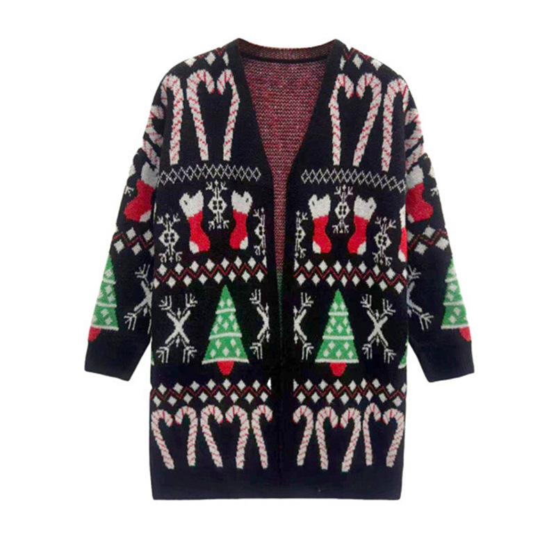 

2025 Autumn/Winter Christmas-Themed Single-Breasted Knitted Cardigan Sweater 5XL квітковий