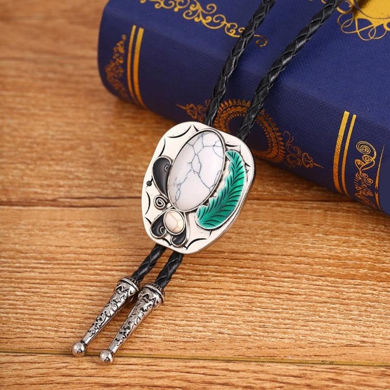 Gemstones Pendant Bolo Tie Western Necklace Cowboy Sweater Decorative Necktie