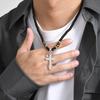 Mens Cross Pendant Necklaces,Waterproof Tiger Eye Black Beaded Necklace,Father's Day Birthday Party Gift for Him