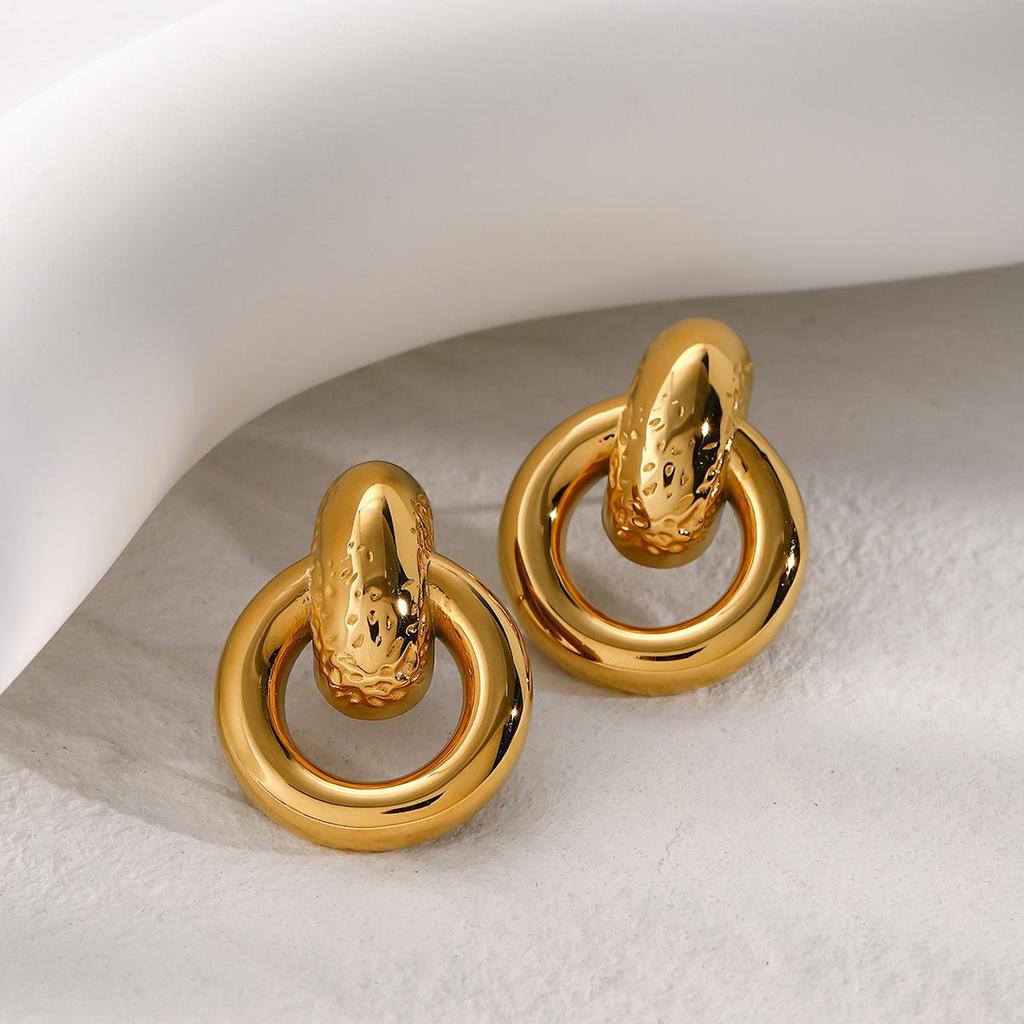 18k Gold Plated Stainless Steel Minimalist Earrings in European & American Design