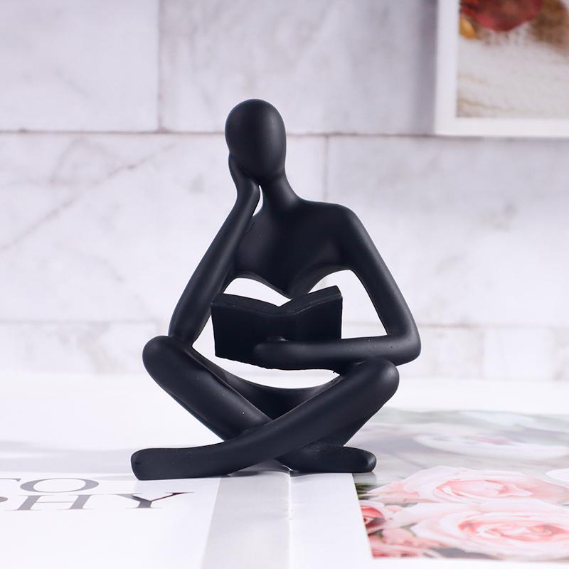 Abstrakte kleine Mann liest Buch Skulptur, Harz Mini-Figur, Heimdekoration für Schlafzimmer, Wohnzimmer und Arbeitszimmer