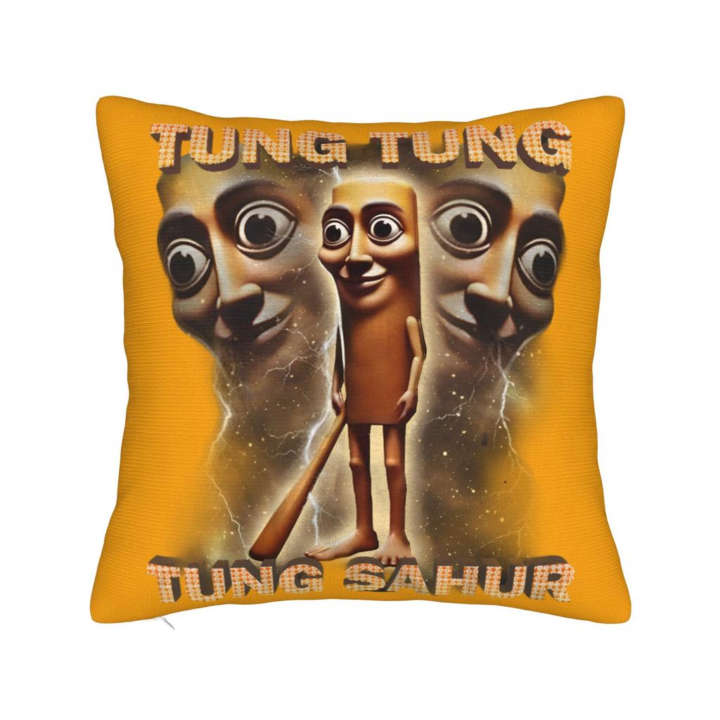 Tung Tung Tung Sahur Face Square Pillow Cases Italian Brainrot Cushion Covers Customized Decorative Pillowcase for Car 40x40cm