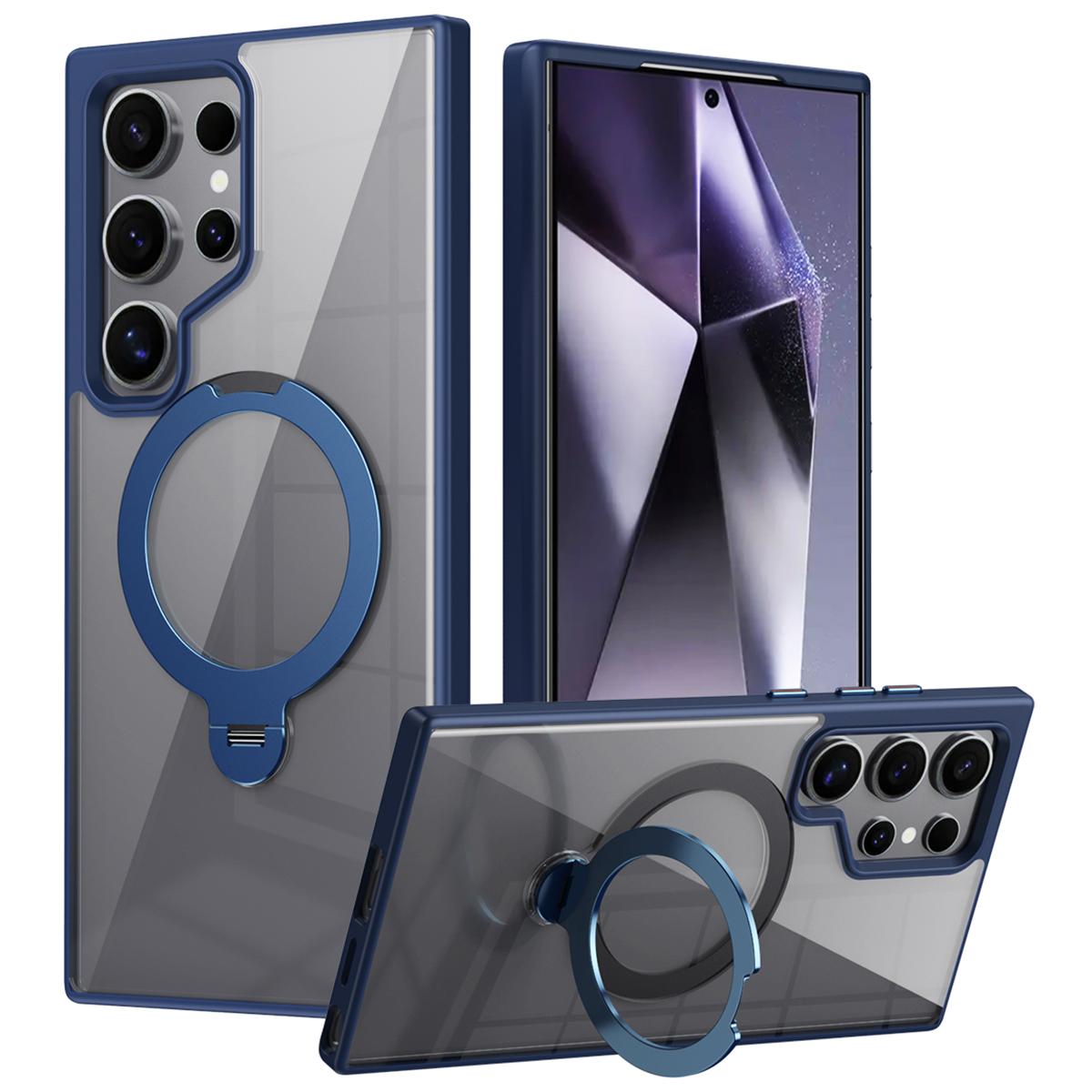 

Для Samsung Galaxy S24 Ultra чехол TPU+акриловый прозрачный чехол для телефона совместим с MagSafe Blue