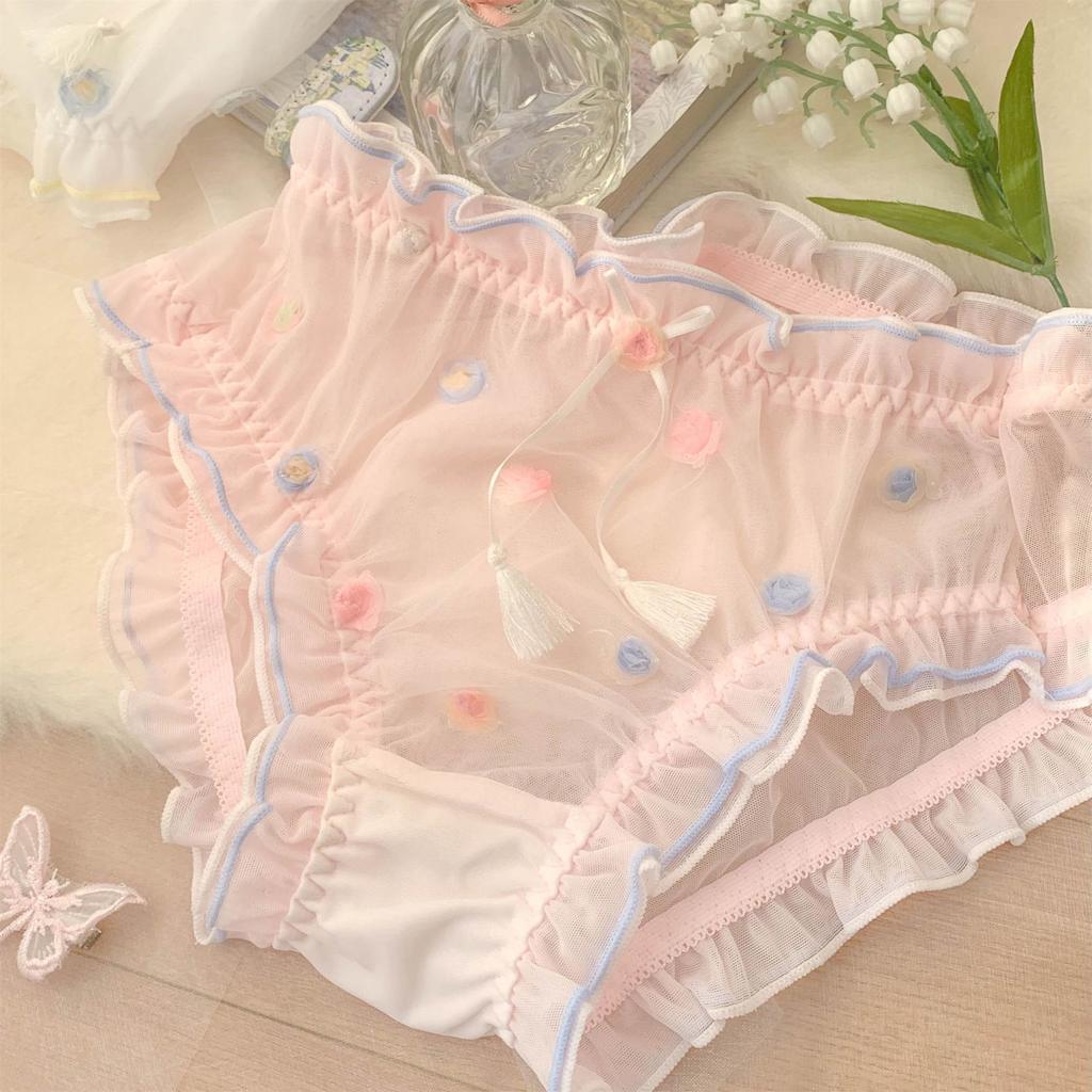 Girl Sweet Lady Mesh Lace Girl Pure Cotton Underwear Female Sexy