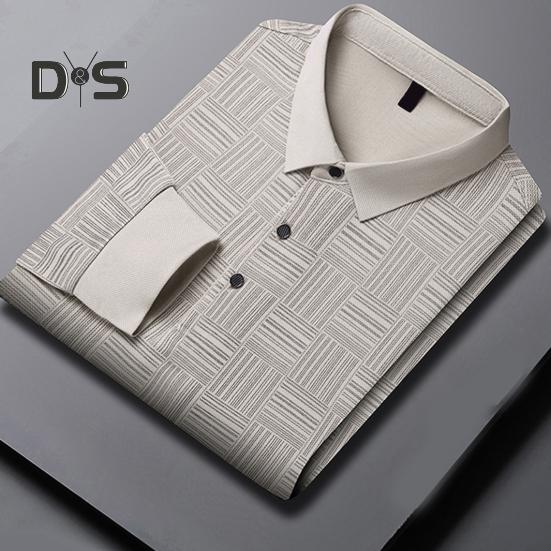 Men's Plaid Casual Shirt Long Sleeve Breathable Lapel Business Shirt Regular Fit Top with Button Collar for Work Travel Daily Wear