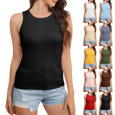 Damen Sommermode Casual Einfarbig Rundhals Ärmelloses Top Enges Tank Top