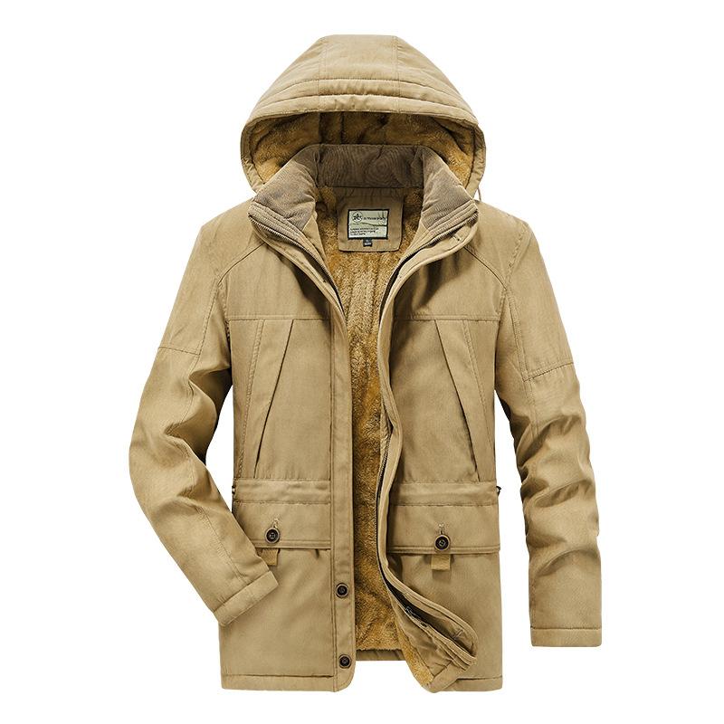 

Мужская флисовая утолщенная куртка большого размера свободного покроя для людей среднего возраста и молодежи с хлопковой подкладкой для активного отдыха на открытом воздухе 5XL хаки