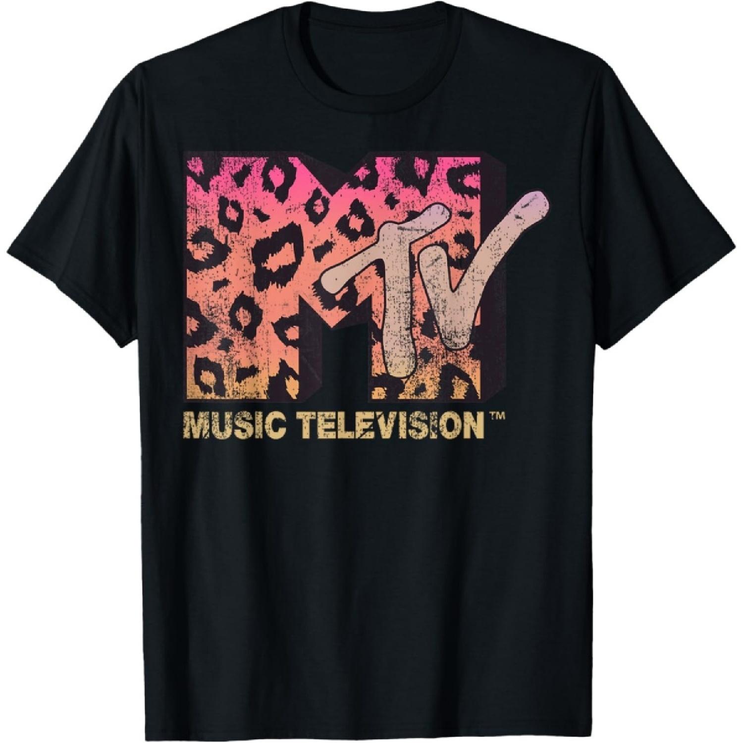 MTV Leopard Print Gradient Logo T-Shirt S чёрный