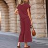 Women's Sports Casual Two-piece Suit Round Neck Short Sleeve Wide Leg Sports Pants Casual Suit