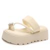 Thick Bottom Heightening Word with Rhinestone Toe Slippers Women's 2025 Summer New Fashion Versatile Niche Beach Sandals